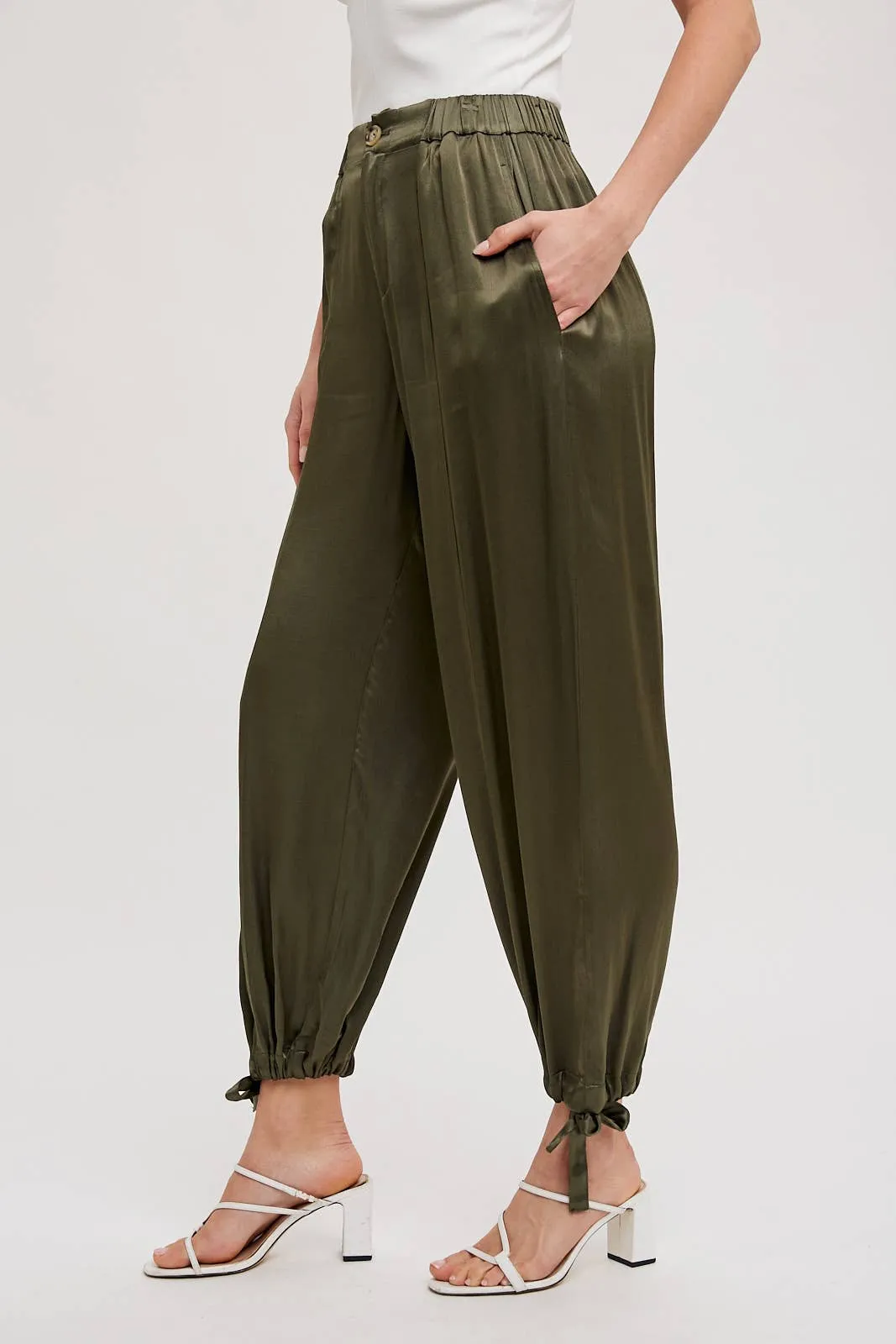 SATIN ANKLE HEM CARGO PANTS