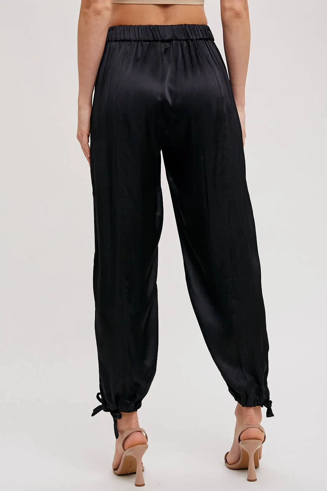 SATIN ANKLE HEM CARGO PANTS