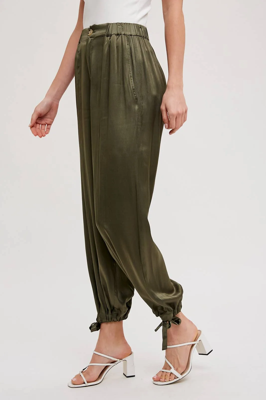 SATIN ANKLE HEM CARGO PANTS