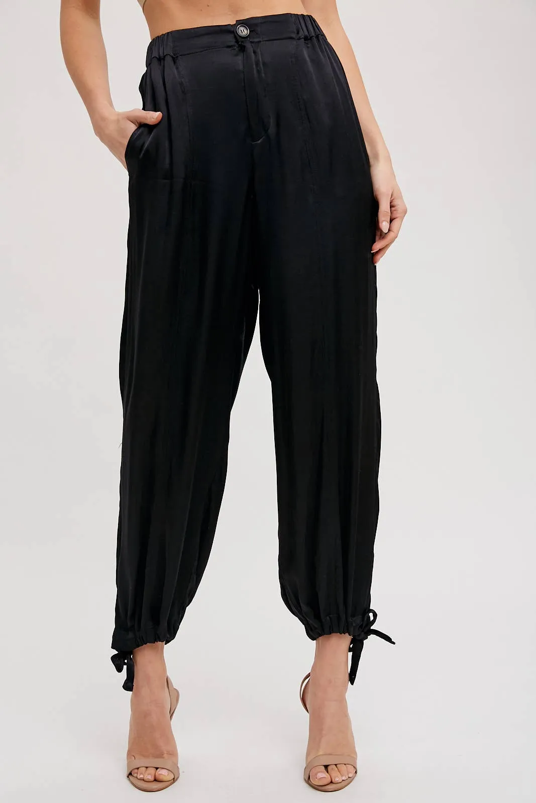 SATIN ANKLE HEM CARGO PANTS