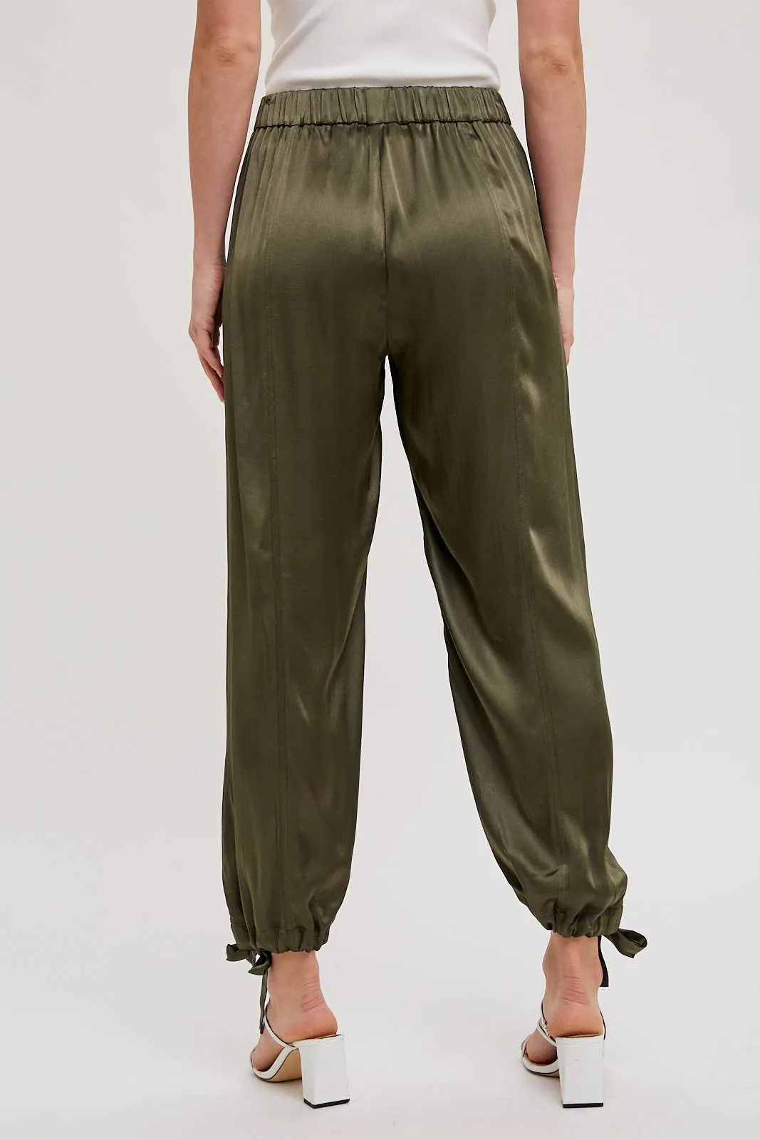 SATIN ANKLE HEM CARGO PANTS