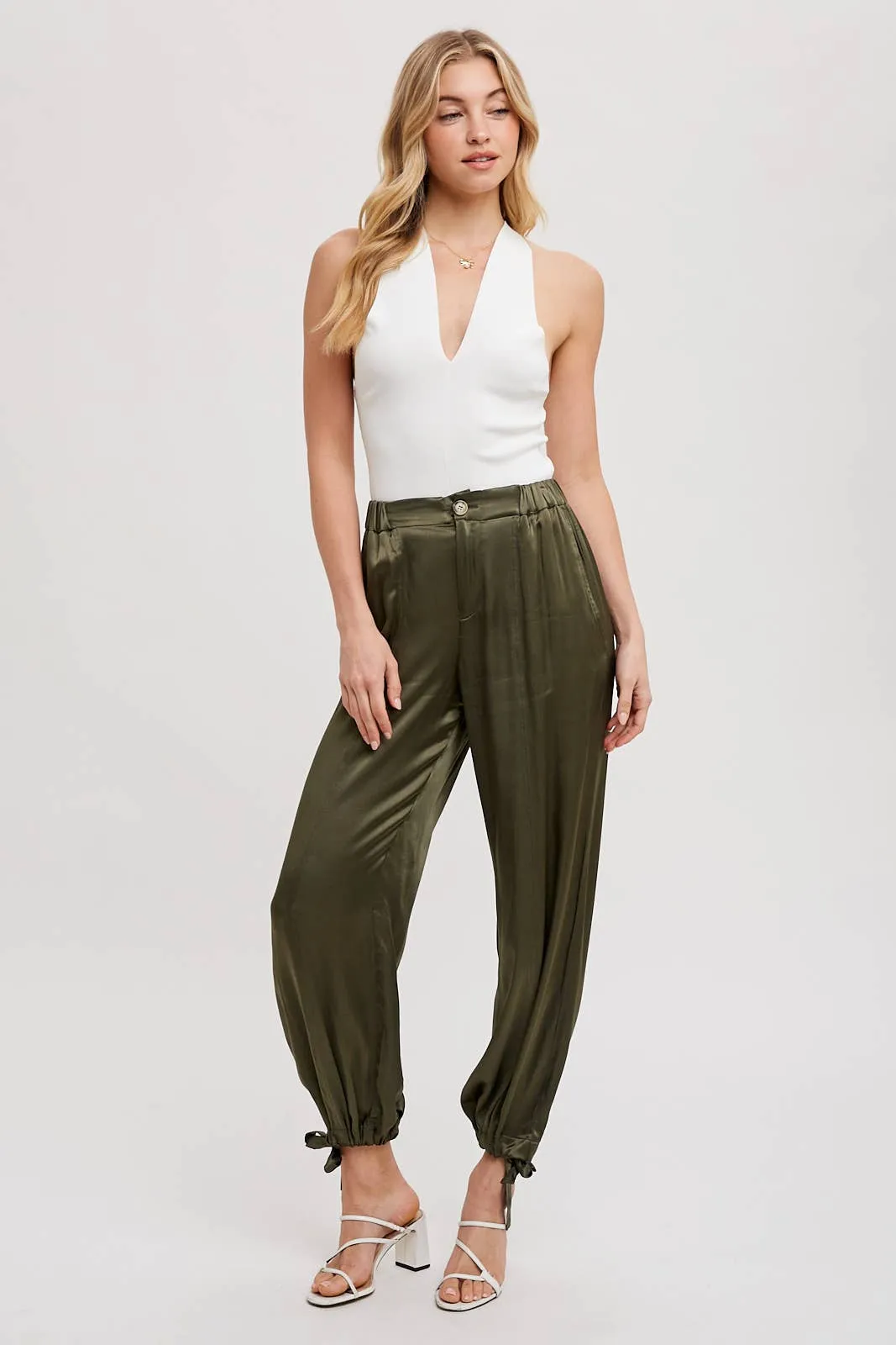 SATIN ANKLE HEM CARGO PANTS