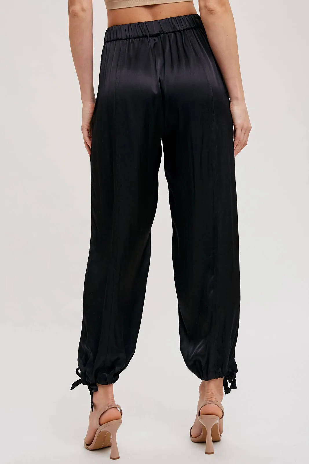 SATIN ANKLE HEM CARGO PANTS