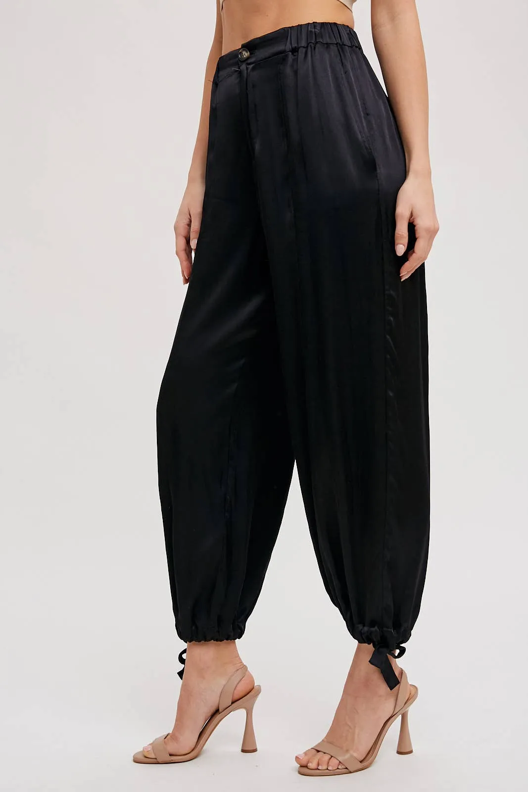 SATIN ANKLE HEM CARGO PANTS