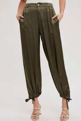 SATIN ANKLE HEM CARGO PANTS