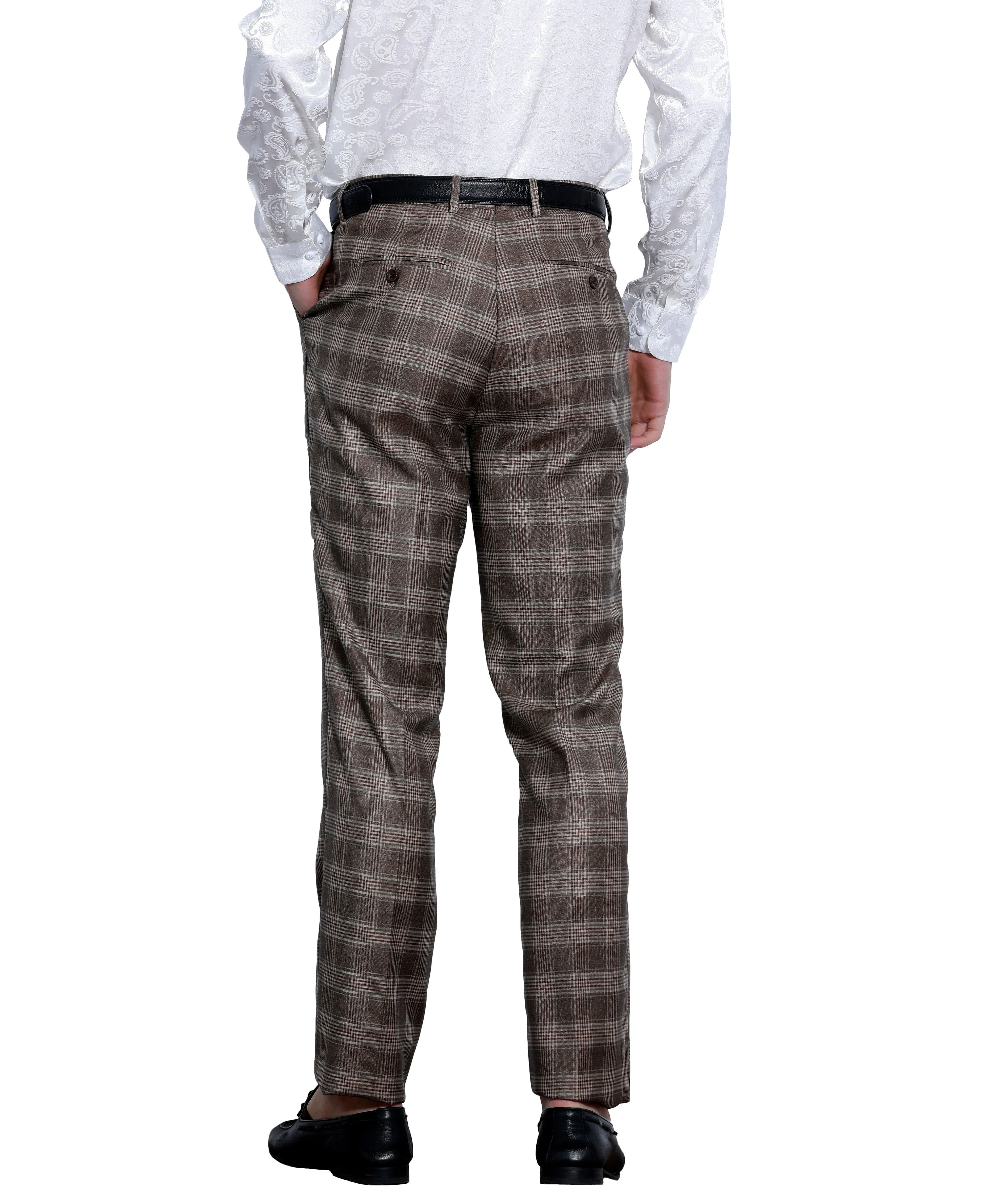 Skinny Fit Glen Check Dress Pants, Coffee