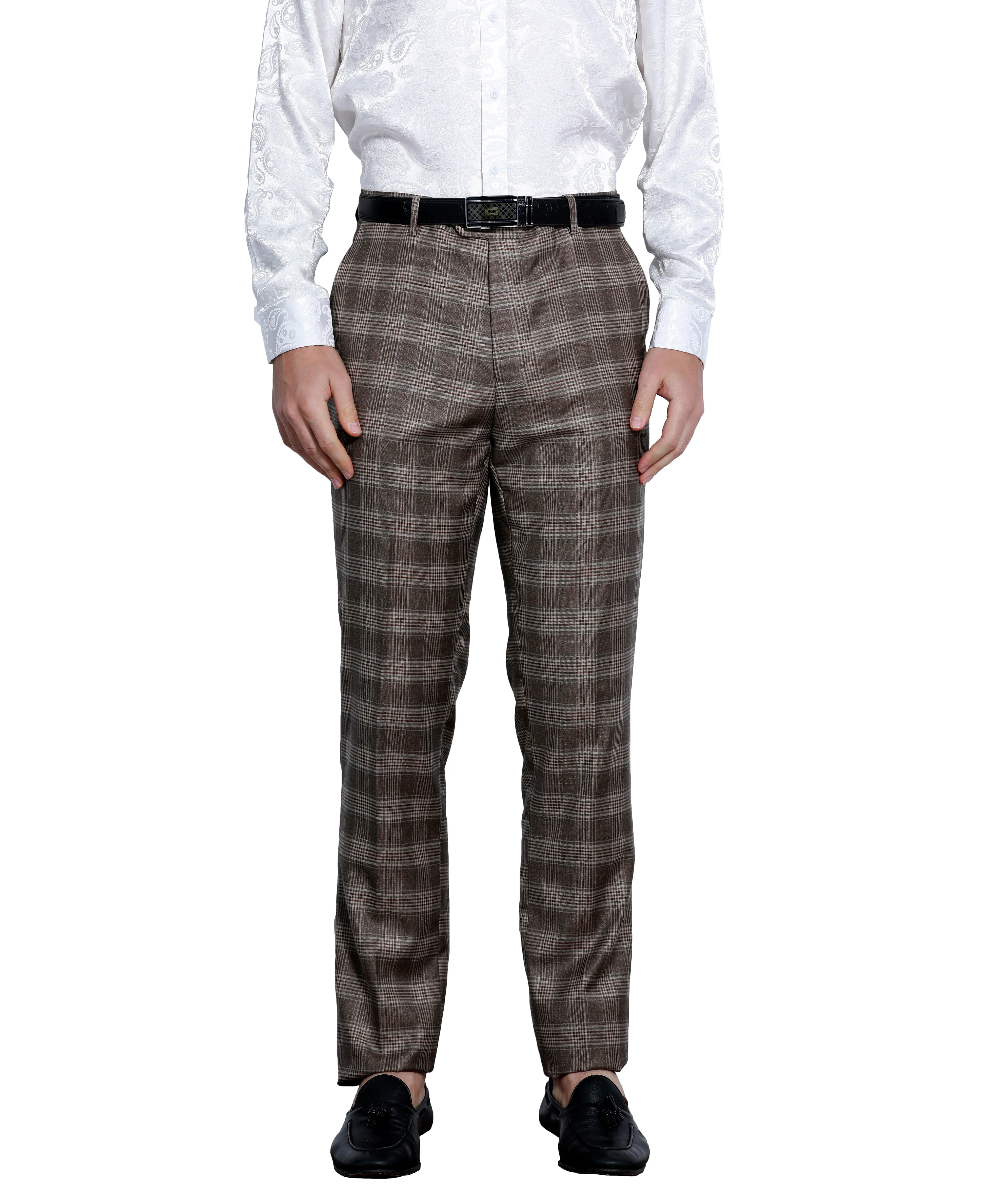 Skinny Fit Glen Check Dress Pants, Coffee