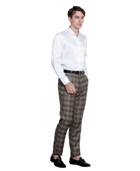 Skinny Fit Glen Check Dress Pants, Coffee