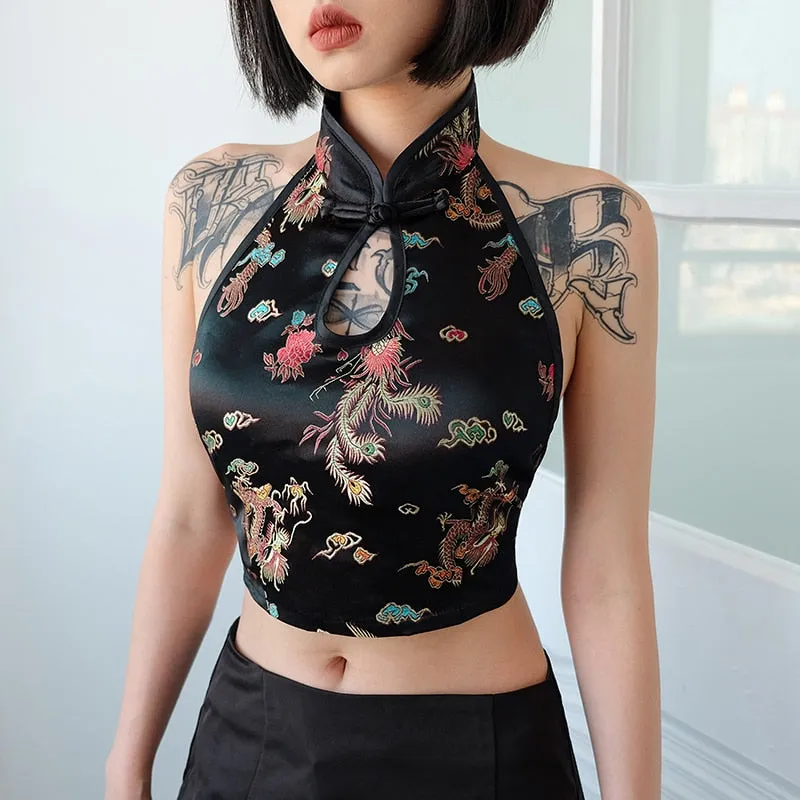 Slay The Dragon Print Crop Top