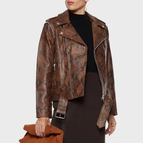 Snake Print Women's Leather Biker Jacket