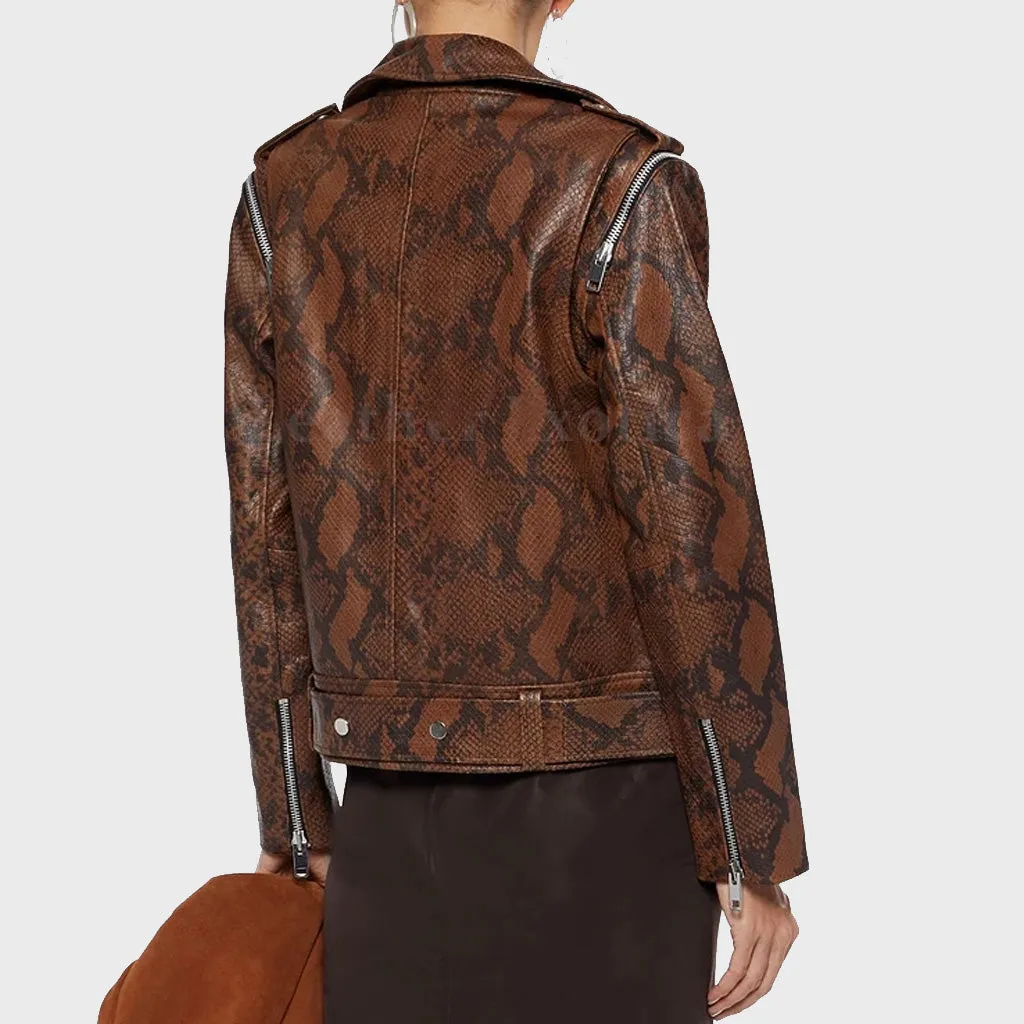 Snake Print Women's Leather Biker Jacket