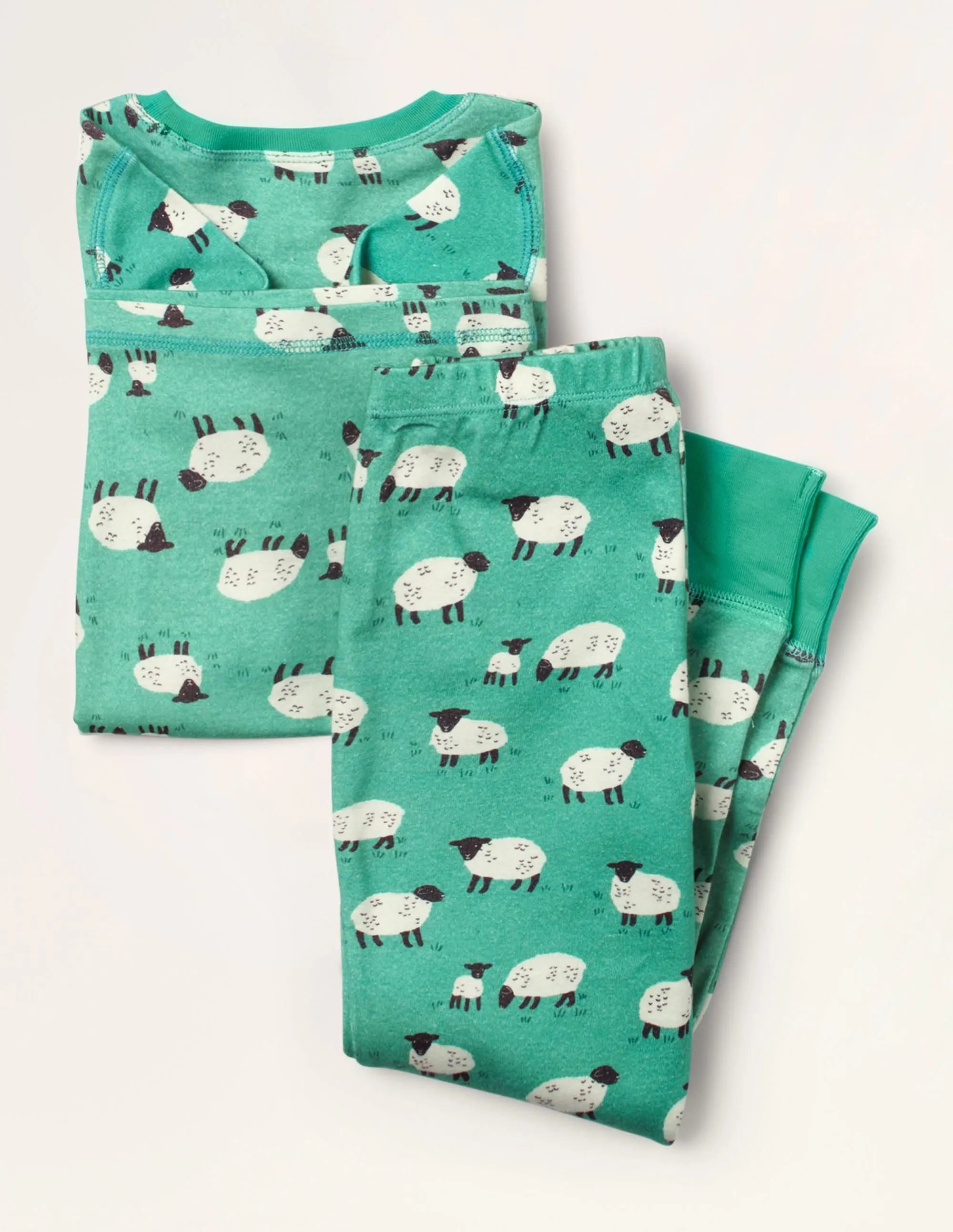 Snug Long John Pyjamas-Asparagus Green Sheep