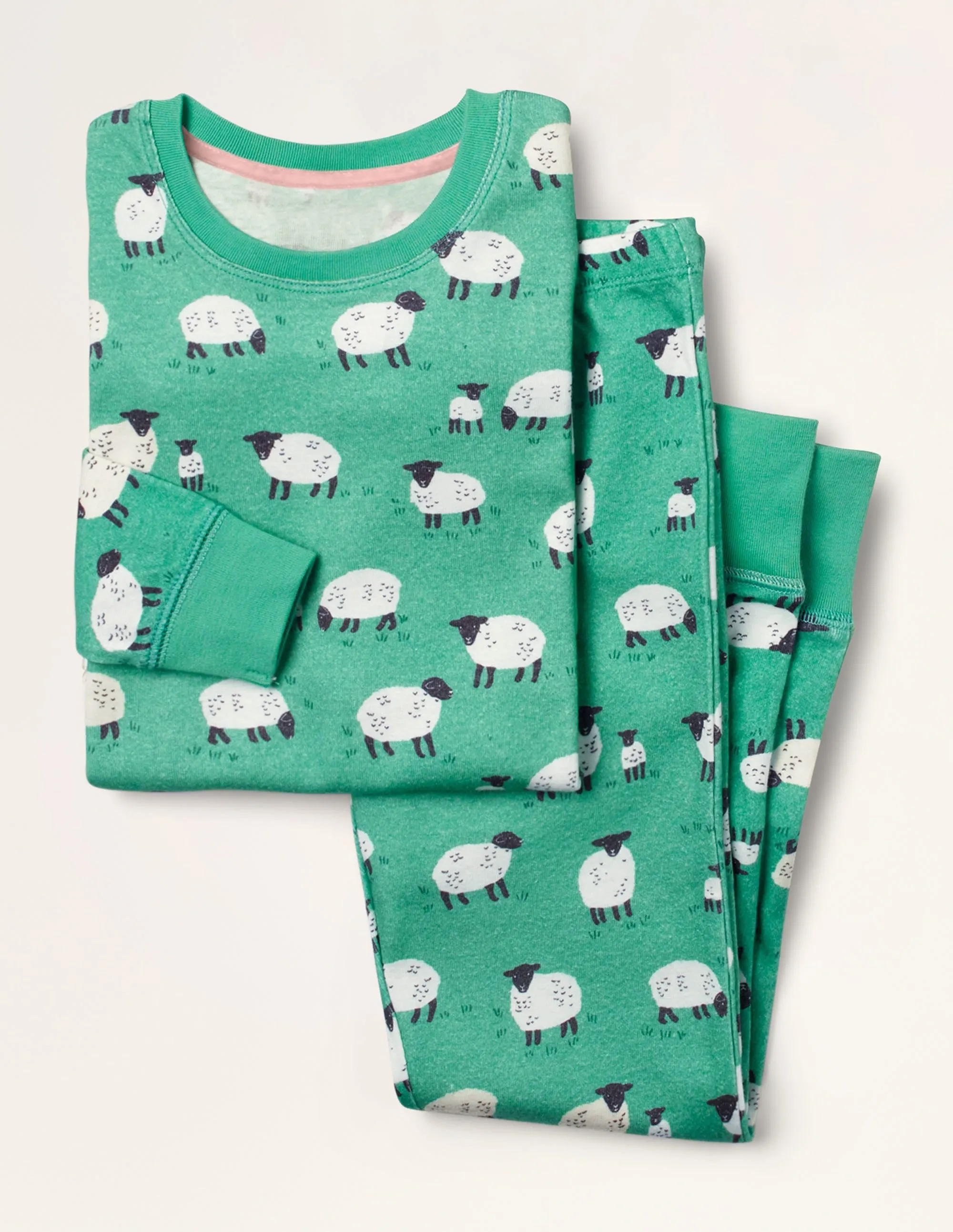 Snug Long John Pyjamas-Asparagus Green Sheep