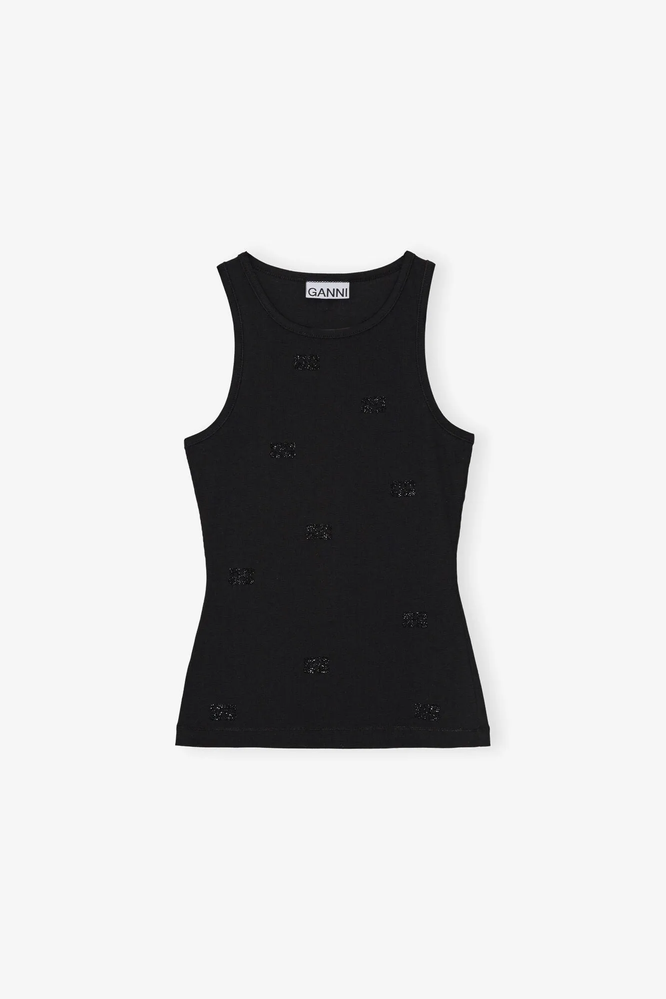 Soft Cotton Rib Rhinestone Butterfly Tank Top | Black