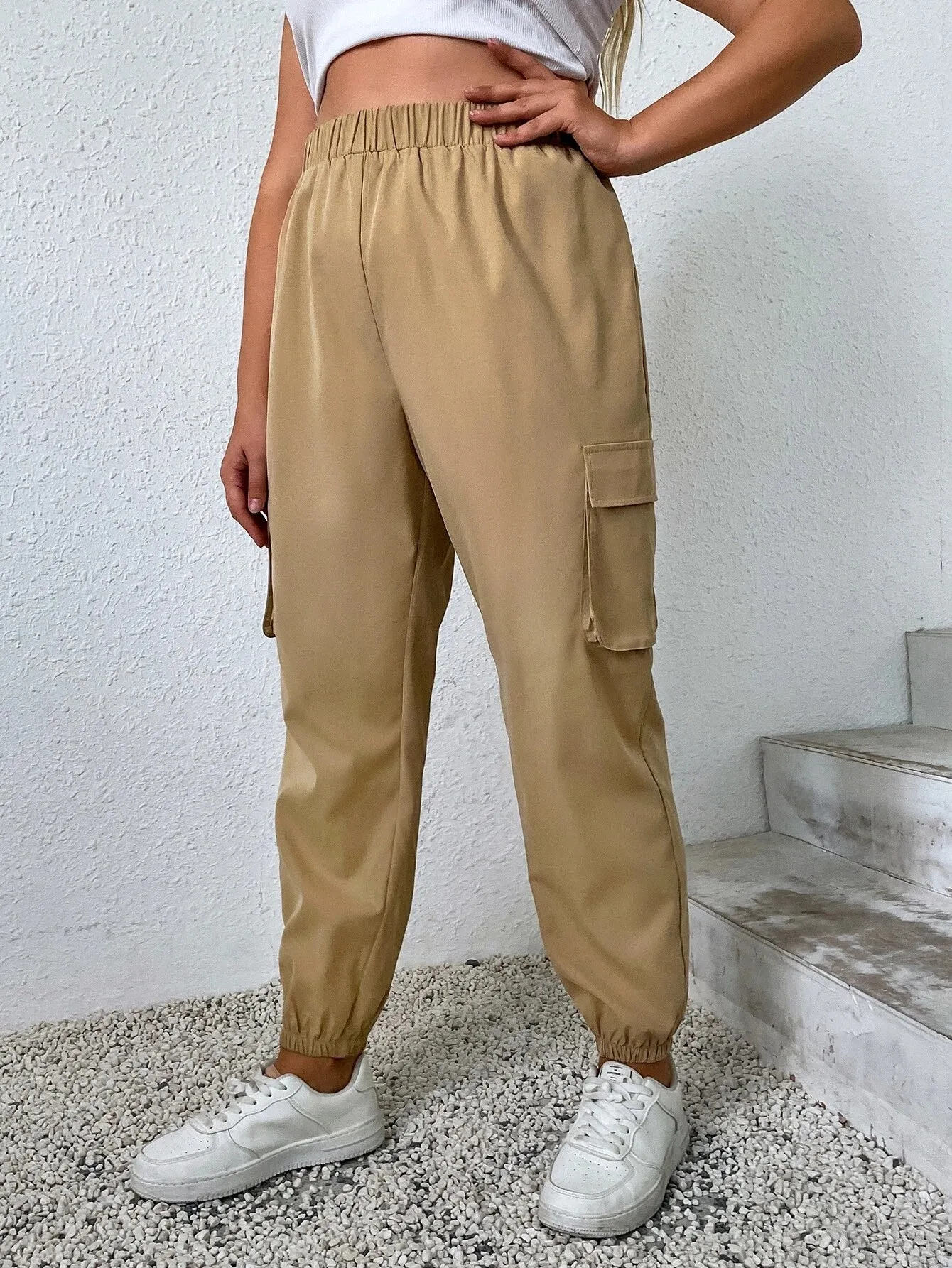 Solid Color Flap Pocket Casual Cargo Pants