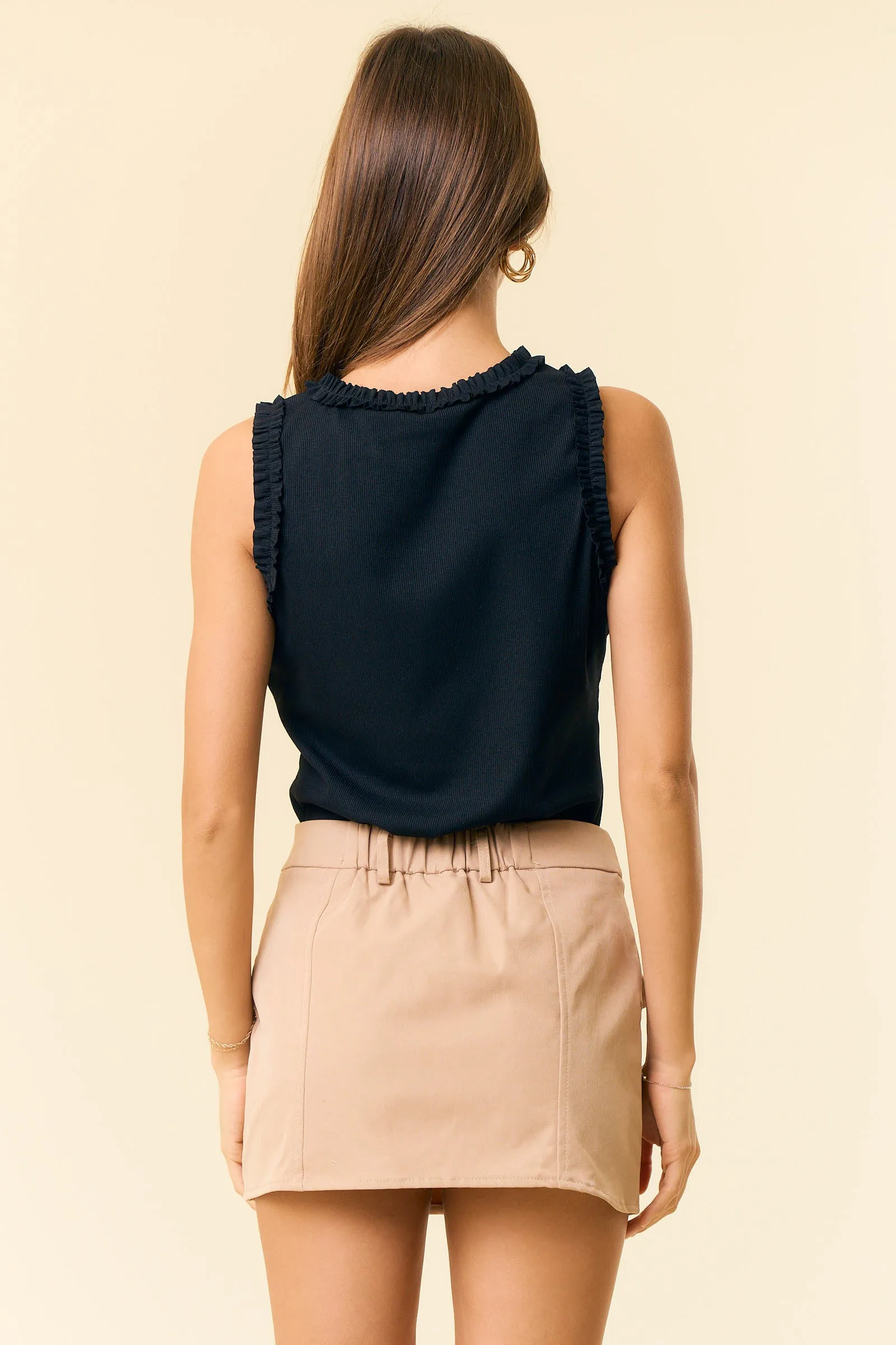 Solid Knit Tank Ruffle Trim