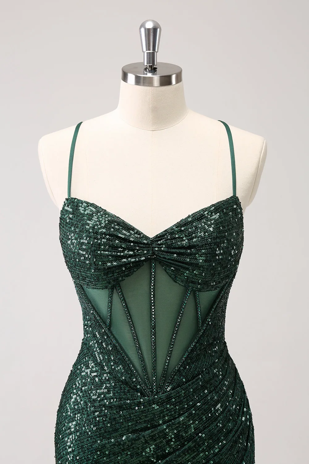 Sparkly Unique Dark Green Tight Sequin Corset Homecoming Dress with Lace Up Back