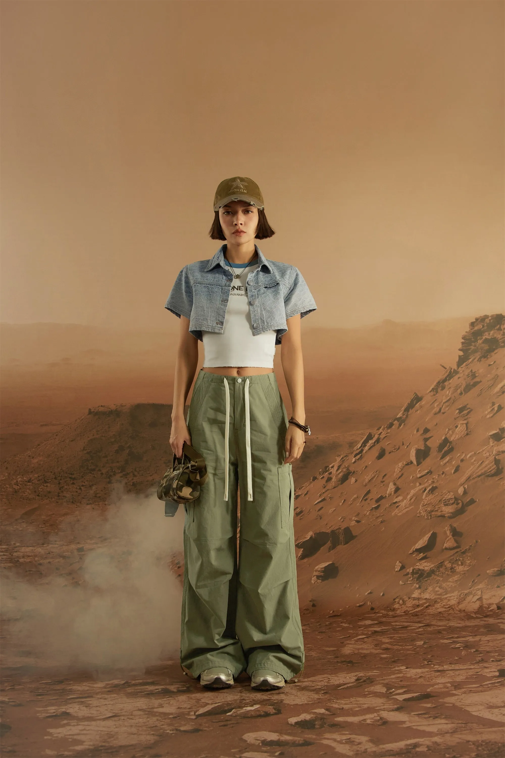 String Wide Cargo Pants