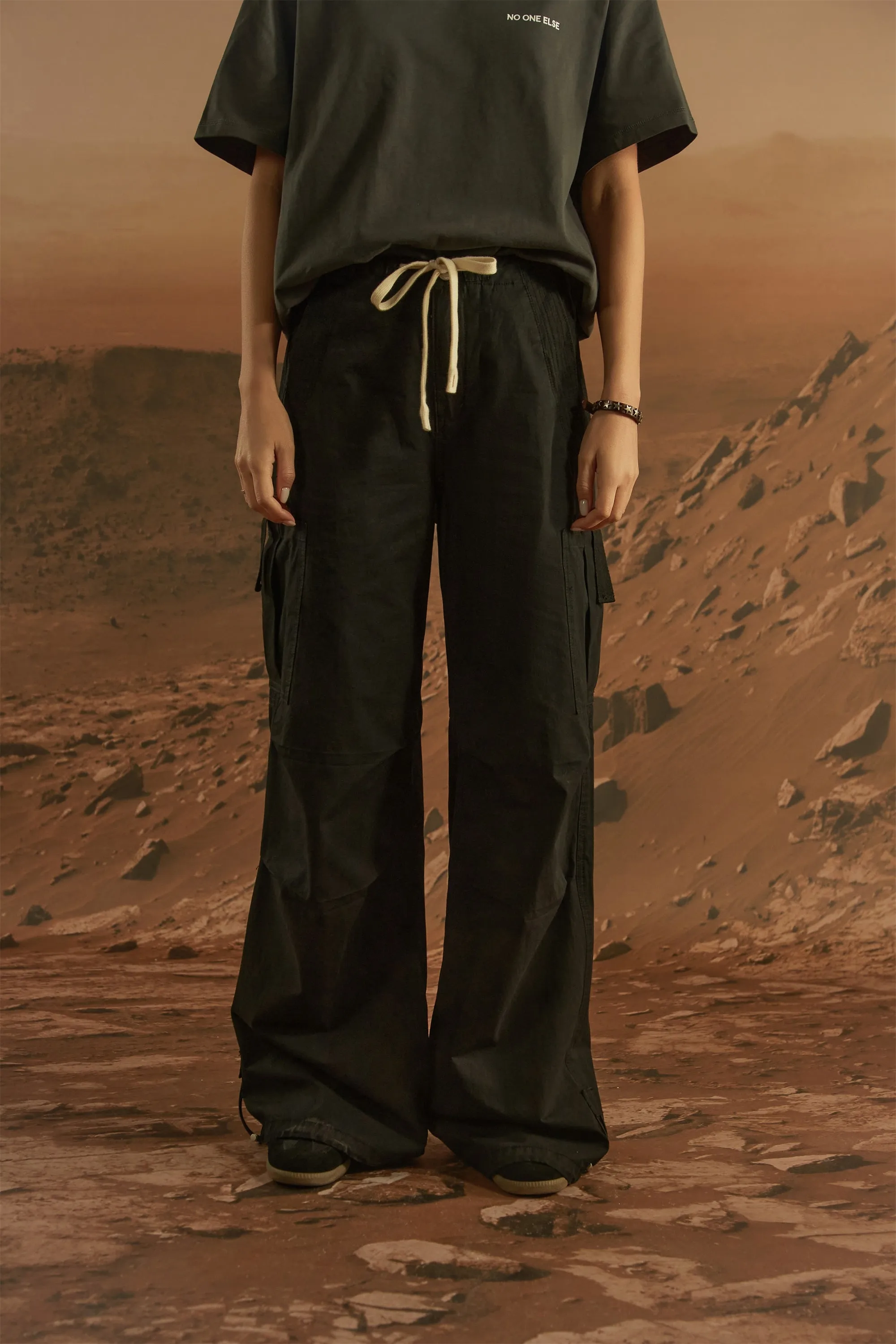 String Wide Cargo Pants