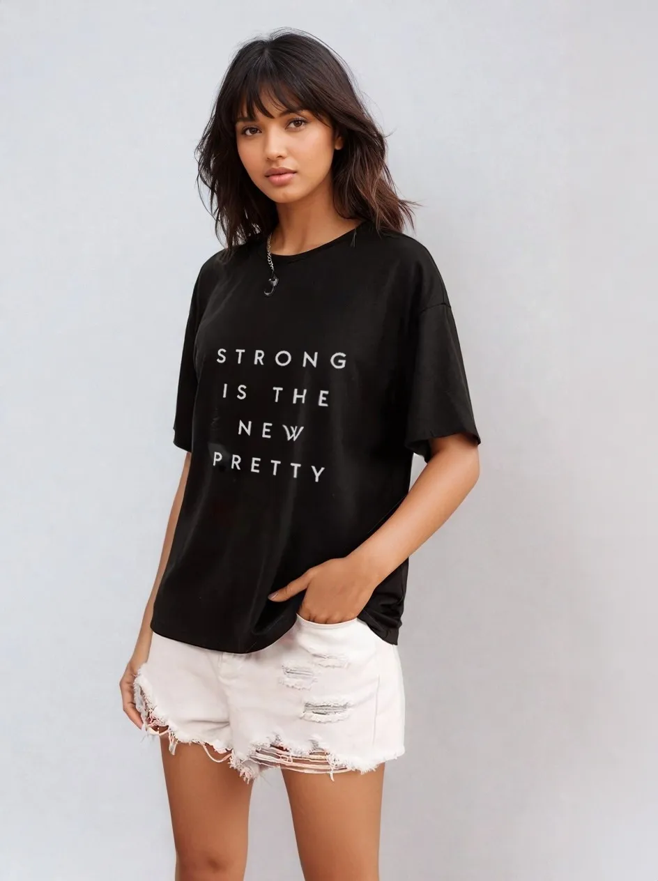 Strong is the new pretty-Oversized Black Women Cotton Tshirt