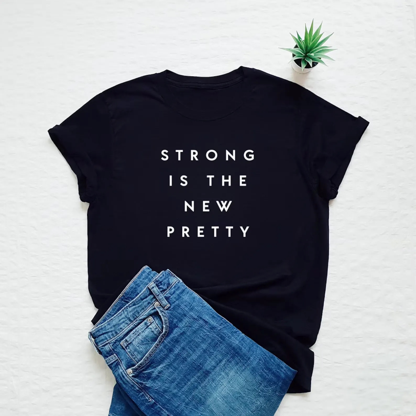 Strong is the new pretty-Oversized Black Women Cotton Tshirt