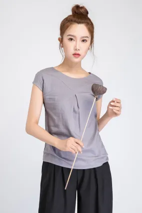 summer top, Linen blouse, gray linen tee, linen shirt women, short sleeve blouse 1920