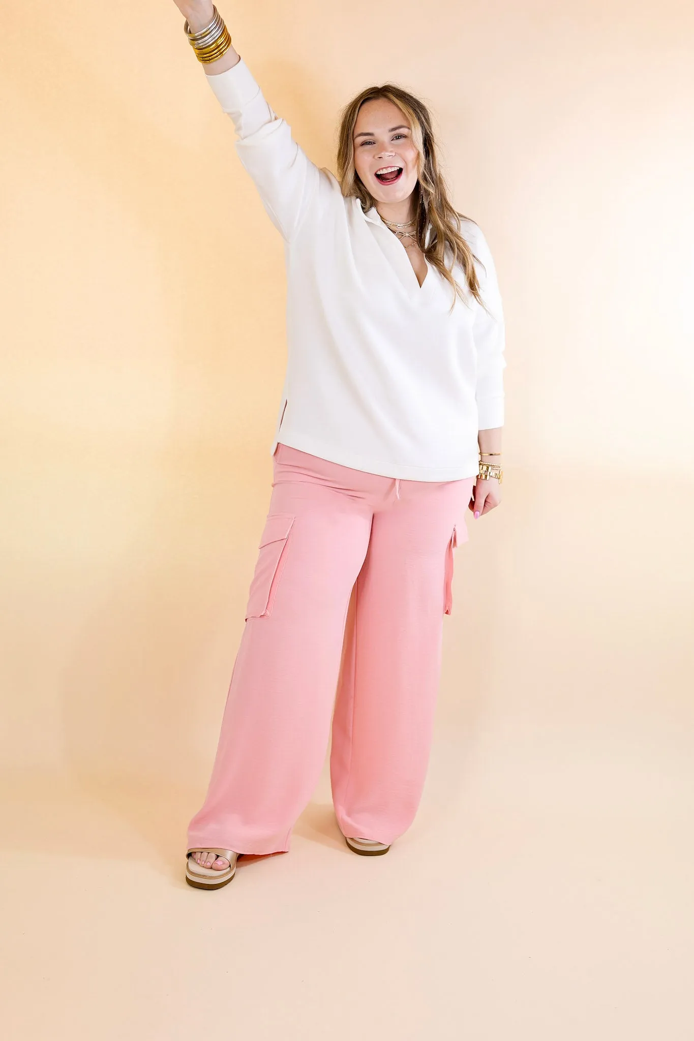 Sunday Stroll Wide Leg Cargo Pant in Baby Pink