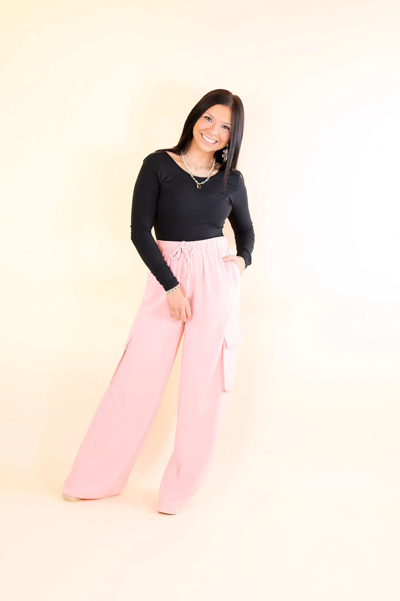 Sunday Stroll Wide Leg Cargo Pant in Baby Pink