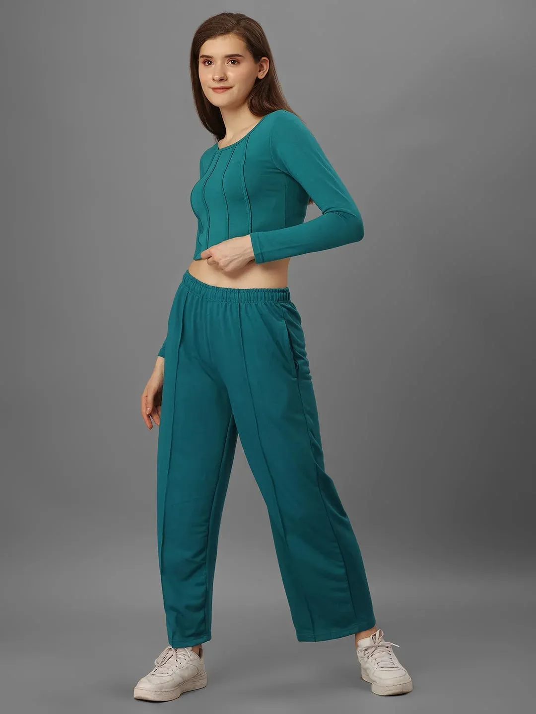 SXV Basic CO-ORDS set : Tealgreen longsleeve Corset Croptop And Trouser Combo