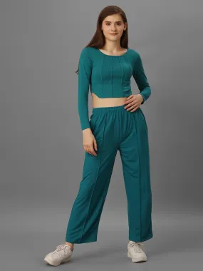 SXV Basic CO-ORDS set : Tealgreen longsleeve Corset Croptop And Trouser Combo