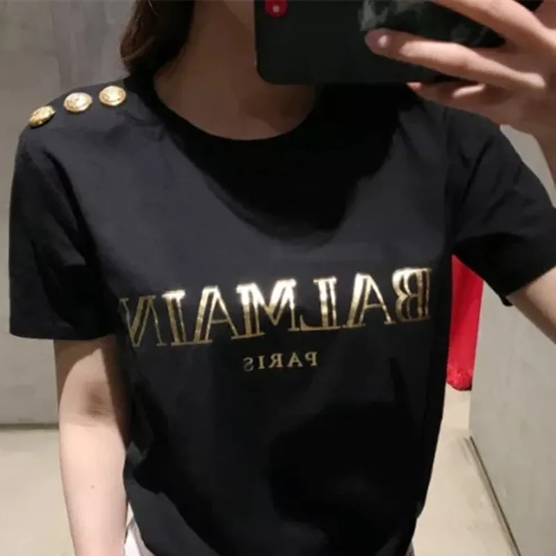 T Shirt Balmain Mercerized Cotton Fabric T-shirt Simple Letters