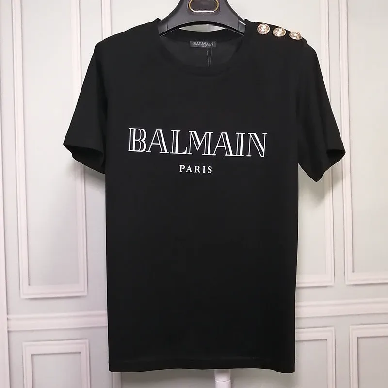 T Shirt Balmain Mercerized Cotton Fabric T-shirt Simple Letters