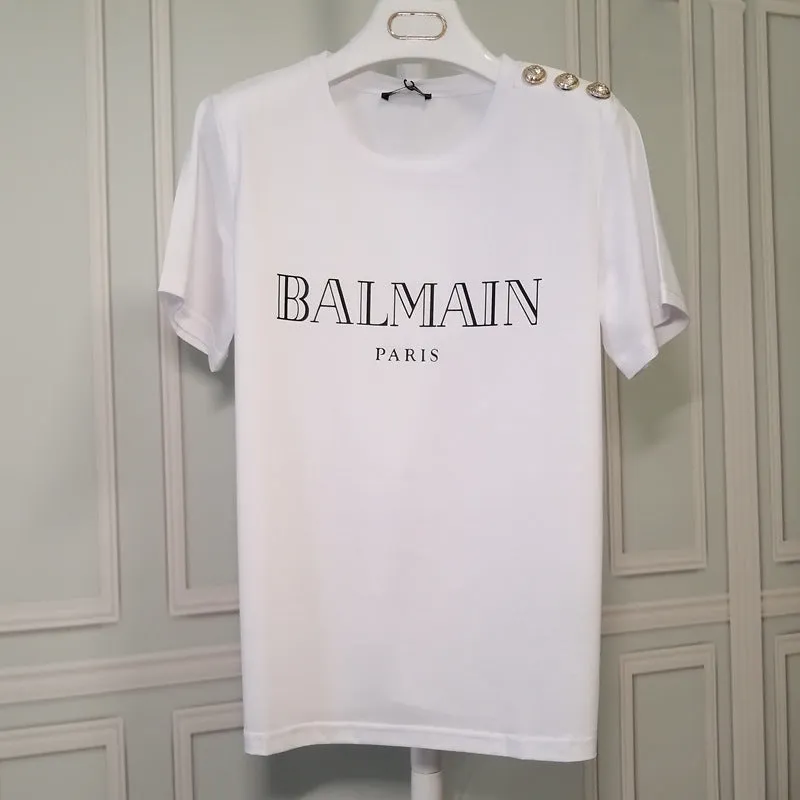 T Shirt Balmain Mercerized Cotton Fabric T-shirt Simple Letters