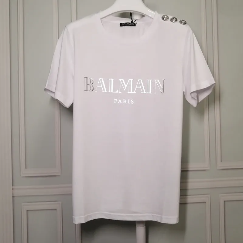 T Shirt Balmain Mercerized Cotton Fabric T-shirt Simple Letters