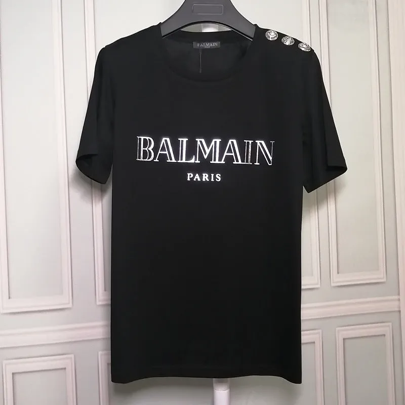 T Shirt Balmain Mercerized Cotton Fabric T-shirt Simple Letters