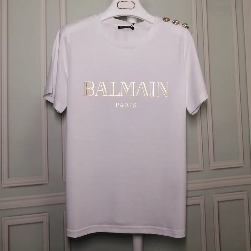 T Shirt Balmain Mercerized Cotton Fabric T-shirt Simple Letters