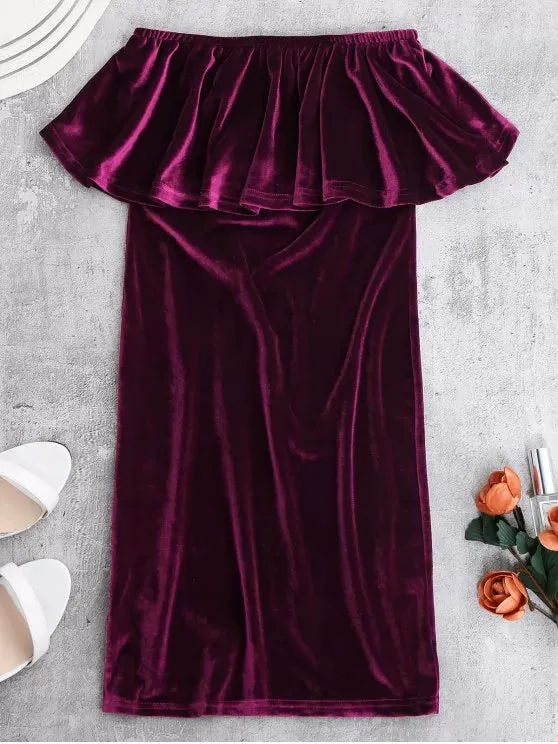 TastyHottie - Pretty Ruffles Velvet Bodycon Dress