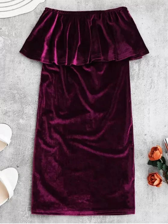 TastyHottie - Pretty Ruffles Velvet Bodycon Dress