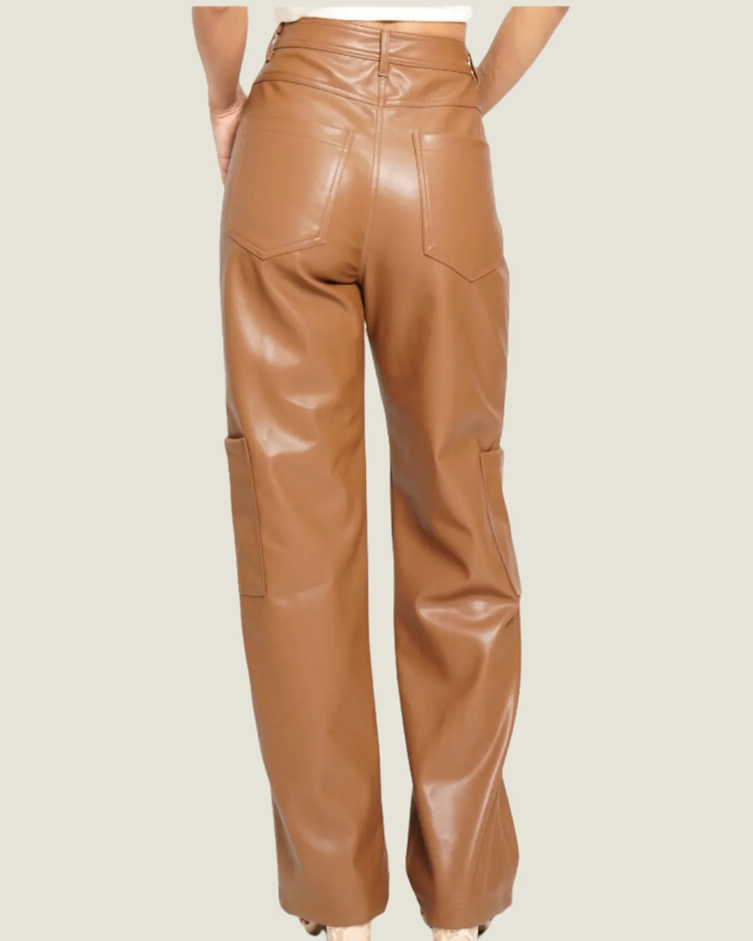 The Regan: Camel Faux Leather Cargo Pants