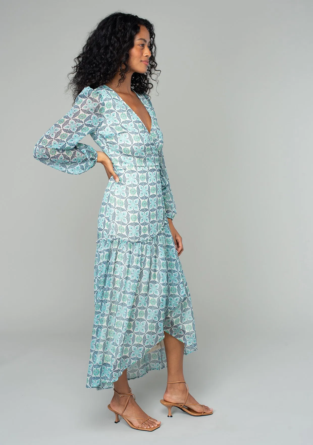 Vibrant Floral Long Sleeve Midi Wrap Dress