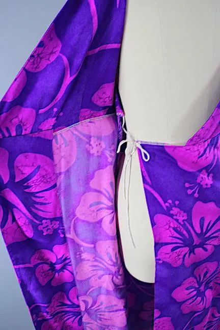 Vintage 1960s Ludy's Purple Hawaiian Wrap Maxi Dress