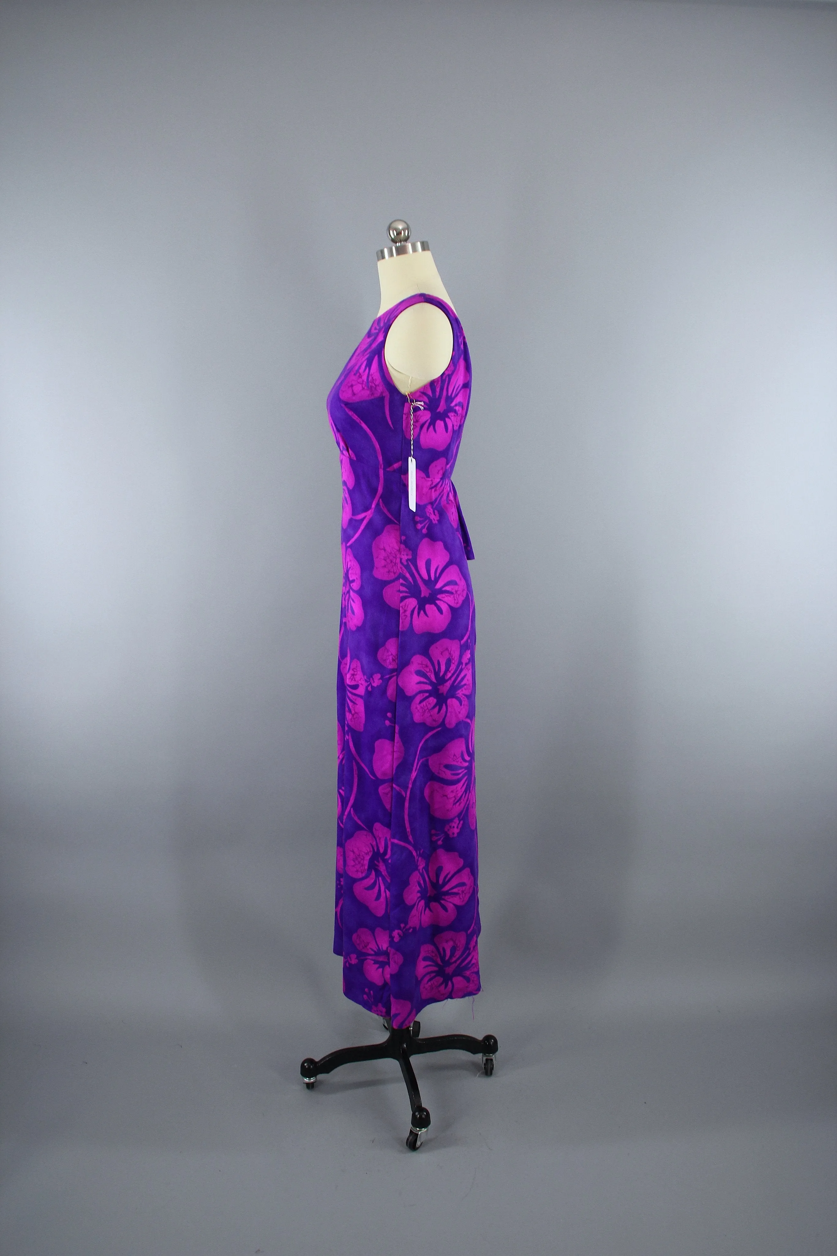 Vintage 1960s Ludy's Purple Hawaiian Wrap Maxi Dress