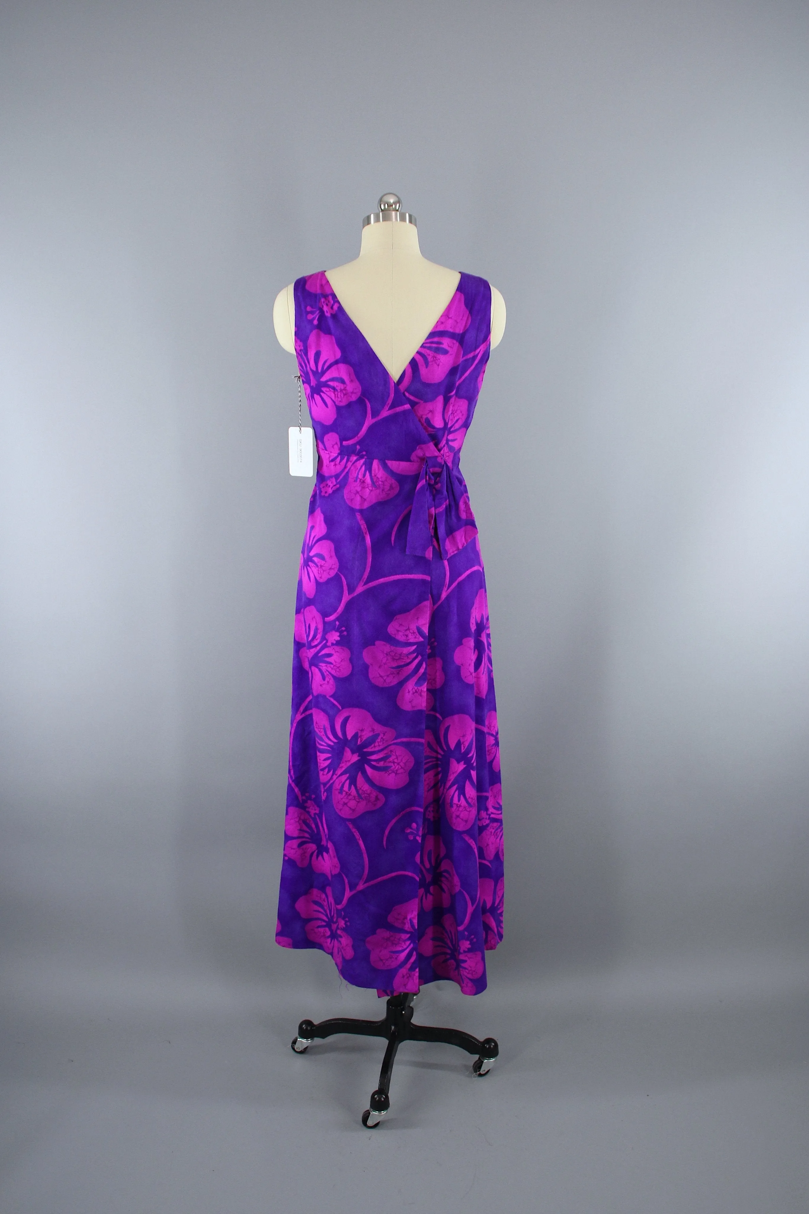 Vintage 1960s Ludy's Purple Hawaiian Wrap Maxi Dress