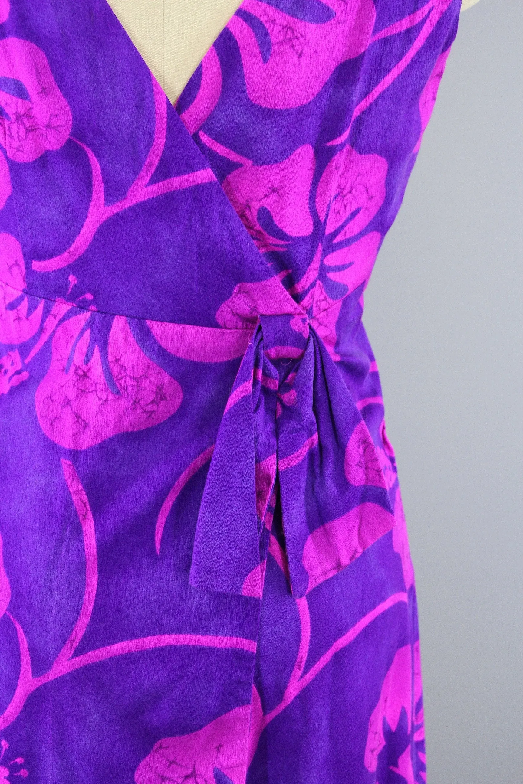 Vintage 1960s Ludy's Purple Hawaiian Wrap Maxi Dress