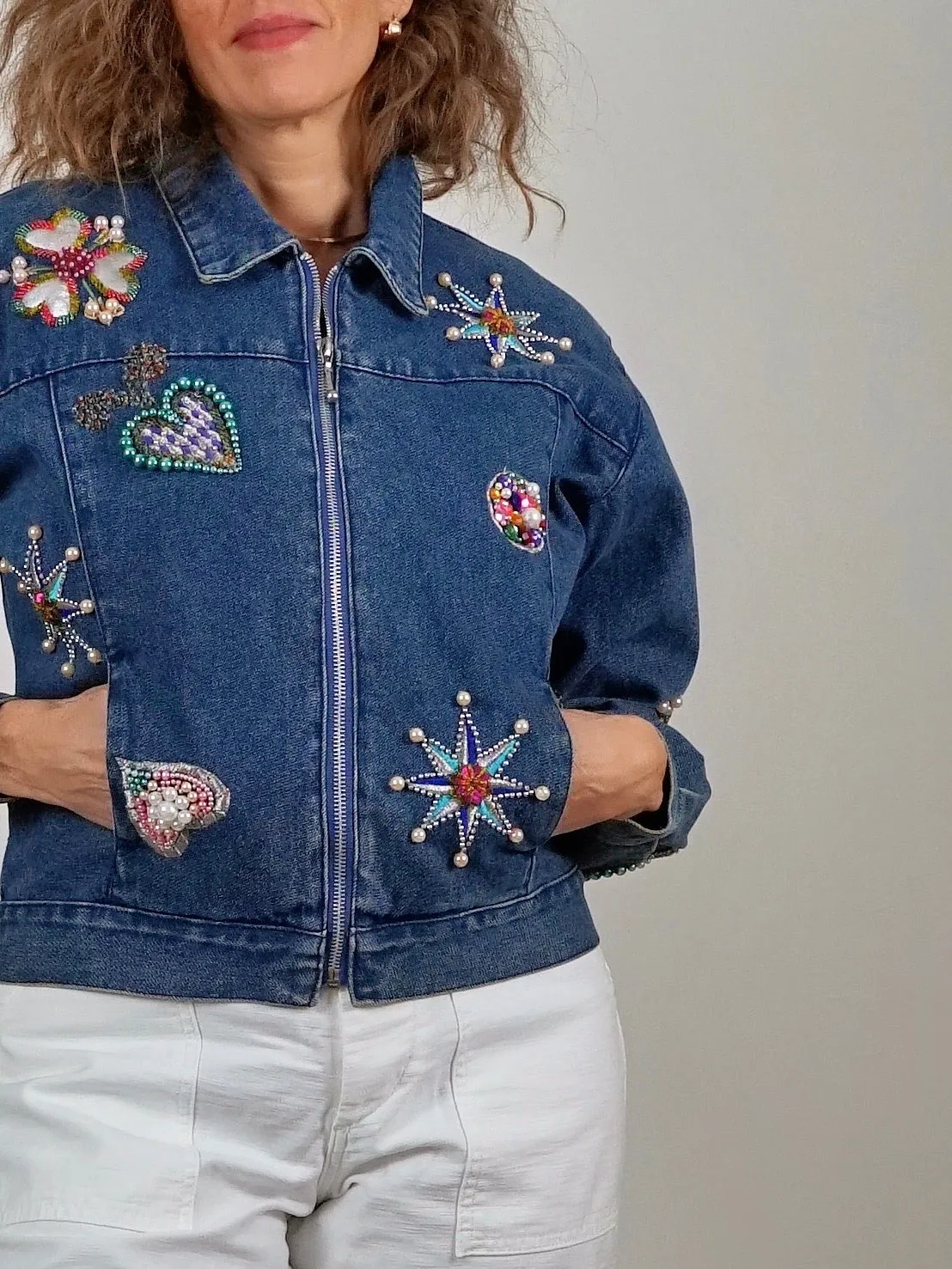 Vintage Bedazzled Heart Denim Jacket