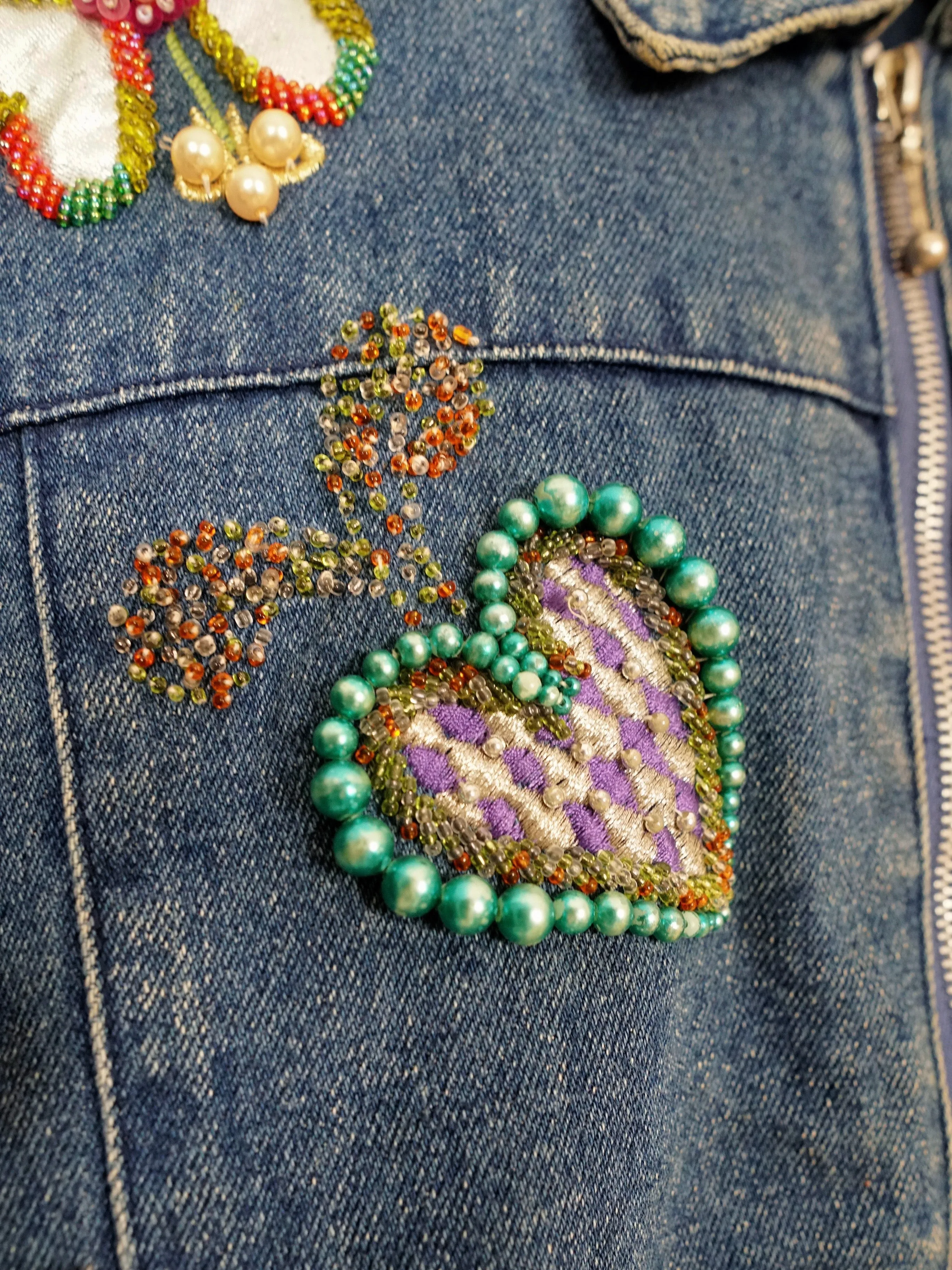 Vintage Bedazzled Heart Denim Jacket