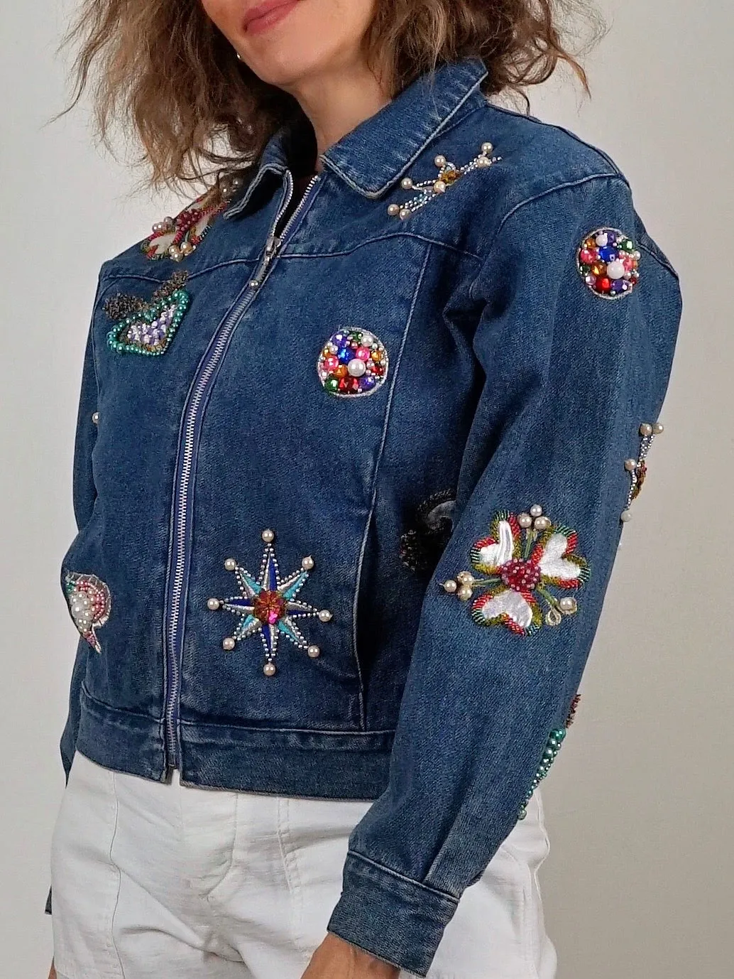 Vintage Bedazzled Heart Denim Jacket