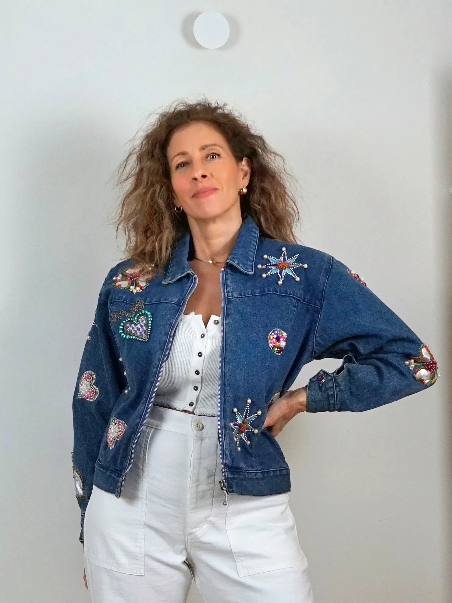 Vintage Bedazzled Heart Denim Jacket