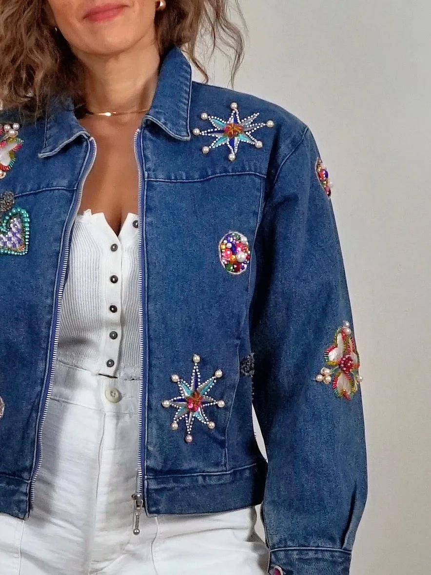 Vintage Bedazzled Heart Denim Jacket