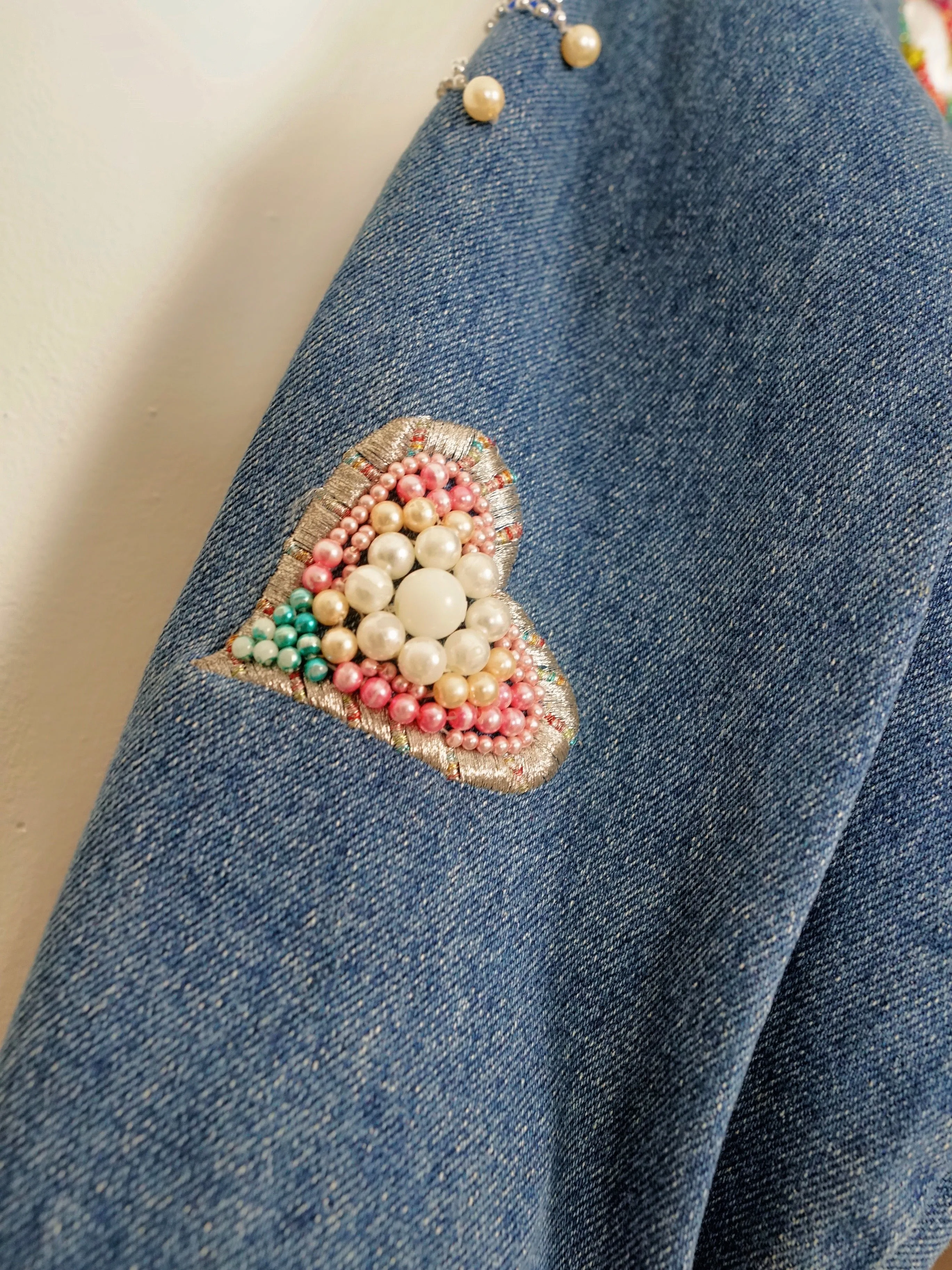 Vintage Bedazzled Heart Denim Jacket